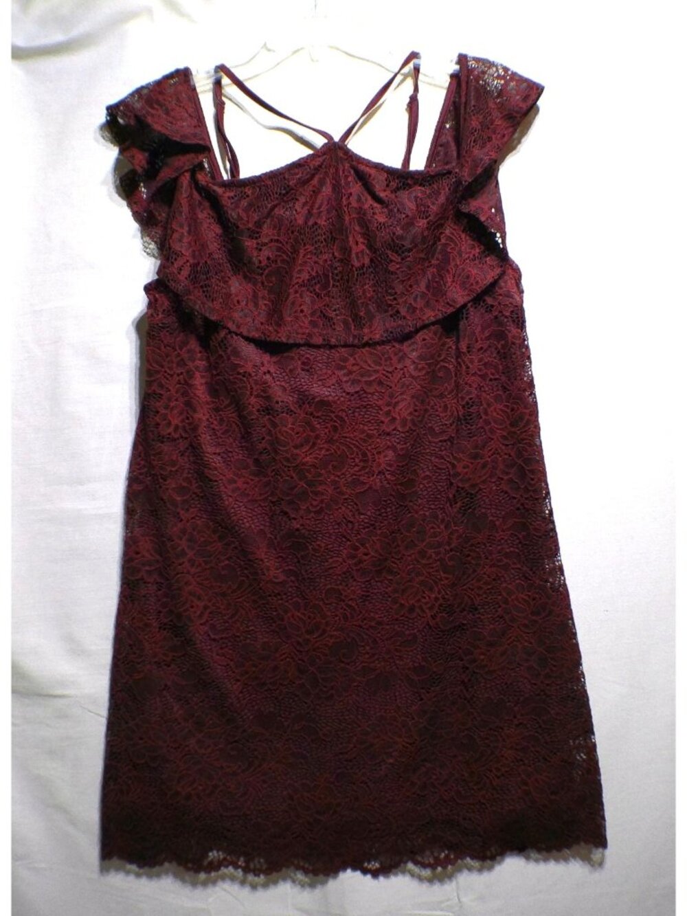 Love Fire Halter Dress Lace Wine Medium Off Shoulder NWT